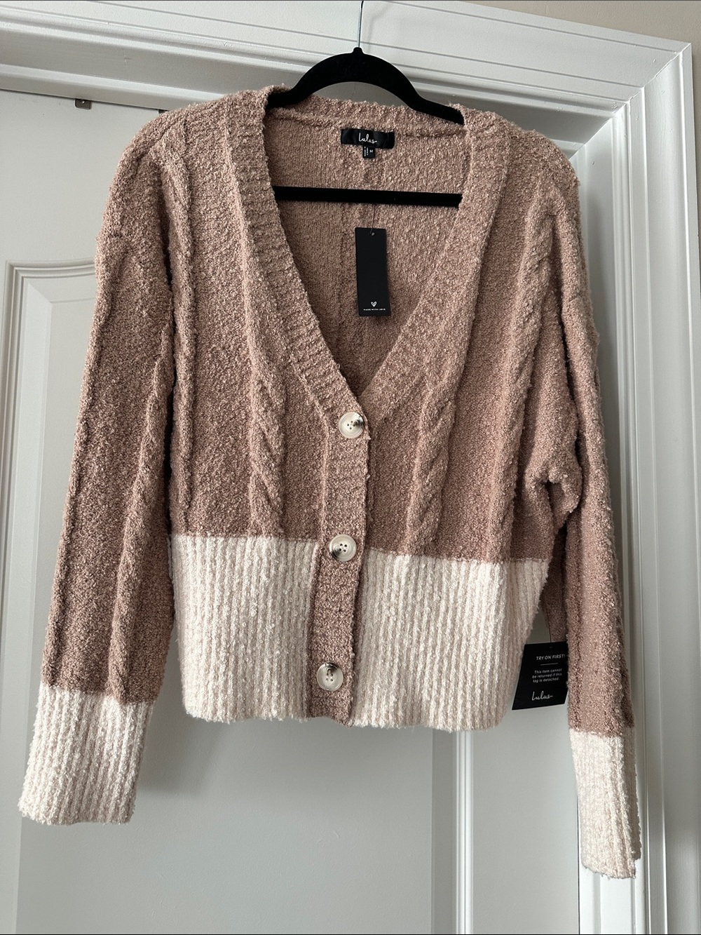 Lulu's Taupe & Cream Colorblock Button-Front Cardigan